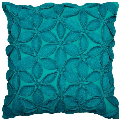 18"x18" Botanical Petals Solid Square Throw Pillow Cover Teal - Rizzy Home