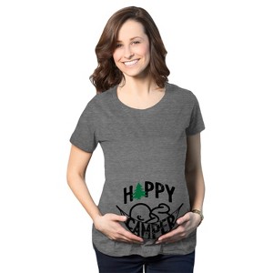 Maternity Happy Camper T Shirt Cute Pregnancy Cool Outdoors Baby Bump Tee - Crazy Dog Maternity T Shirt - 1 of 4