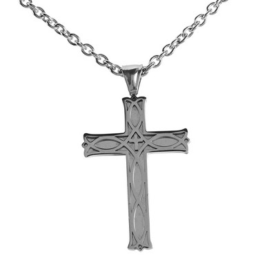 Dicksons 32-6774 Celtic Bud Christian Fish Cross, Silver Tone, 24 Inch, Stainless Steel, Men's Everyday Necklace,