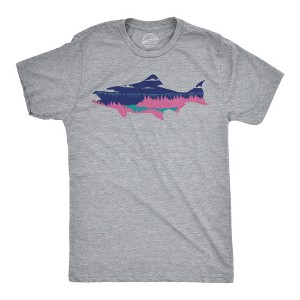Mens Salmon Landscape Funny T Shirt Awesome Nature Lovers Graphic Tee For Men - Crazy Dog Men's T Shirt - 1 of 4