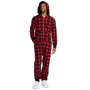 Tipsy Elves Red Plaid Christmas Jumpsuit - Cozy One Piece Pajamas with Christmas Red and Black Plaid Pattern for Men and Women - 1 of 4