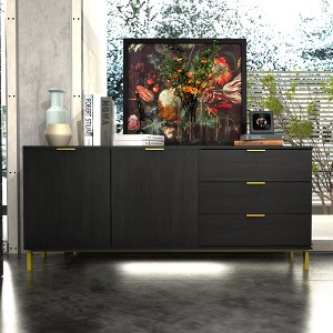 FUFU&GAGA Black Large Storage Cabinet 3 Drawer Cabinet Buffet Sideboard - 1 of 4