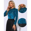INSPIRE CHIC Women's See Through Mesh Mock Neck Velvet Floral Print Tee Shirt - 2 of 4