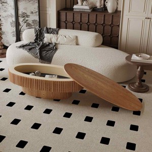 47'' Oval Solid Wood Veneer Coffee Table,Modern MDF Wood Coffee Table for Apartment Bedroom,Accent Tea Table for Living Room Office-Coolbibila - 1 of 4
