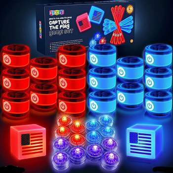 American Capture The Flag Game Up to 14 Players - Capture The Flag Set Includes 14 Bands, 16 Team Lights, 2 Flags - Play22Usa