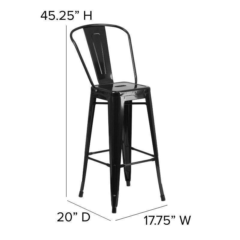 Flash Furniture Commercial Grade 30" High Metal Indoor-Outdoor Barstool with Back, 5 of 14