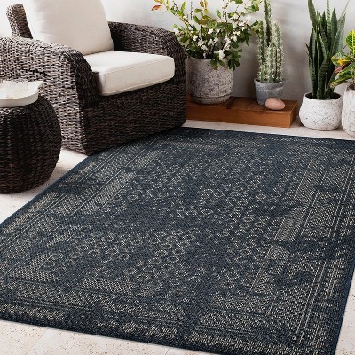 Blue Geometric Synthetic Flat Woven 5' x 7' Area Rug