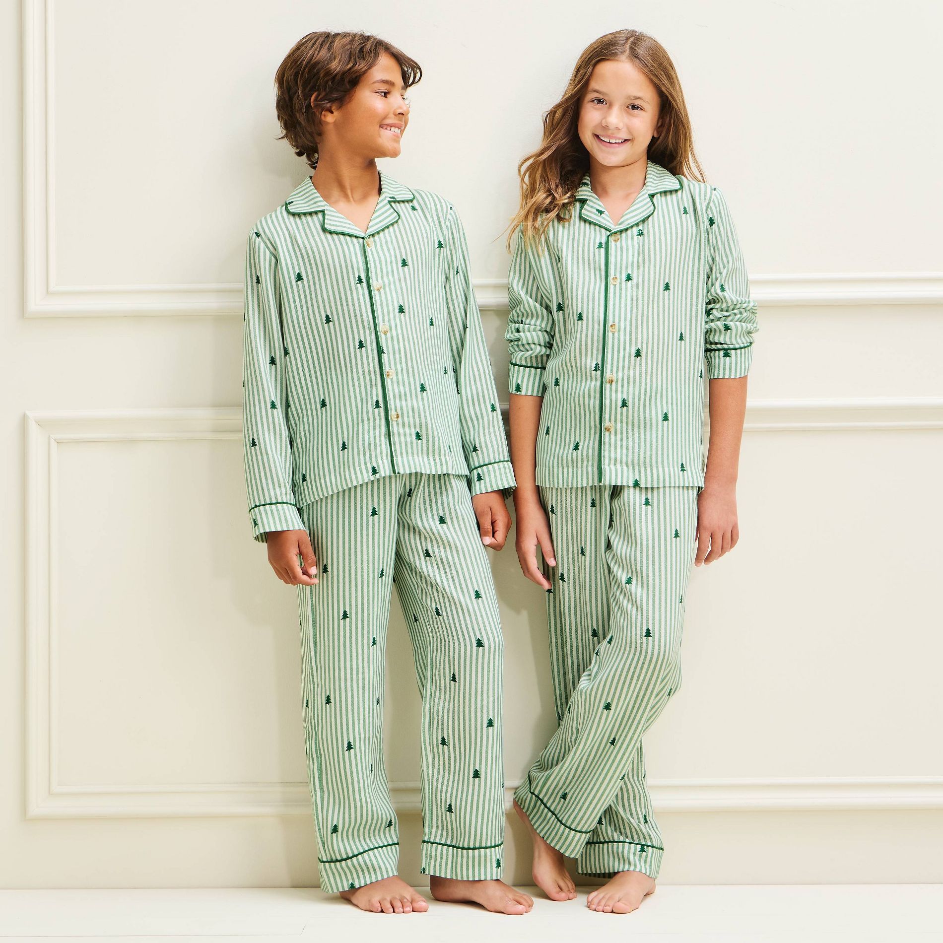 Kids' Holiday Tree Striped Flannel Matching Family Pajama Set - Wondershop™ Green