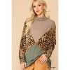 Slickblue Women's Mixed Animal Print Turtleneck Top, Knit Long Sleeve Shirt, Versatile Style, Brown, S - 2 of 4