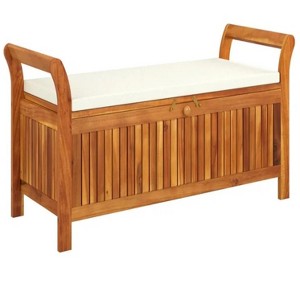 Patio Storage Bench with Cushion 49.6" Solid Wood Acacia - 1 of 4