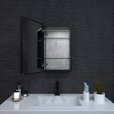 HBEZON Medicine Cabinet with Mirrors, Recess/Wall Mount Bathroom Cabinet, Adjustable Shelves, Soft-Close Hinge, Rectangular, Aluminum