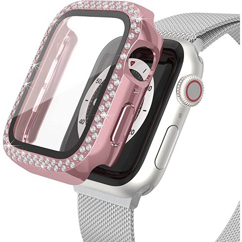 Worryfree Gadgets Bling Bumper Case for 41mm Apple Watch Series 8 & 7, with  inbuilt Tempered Glass Screen Protector for Women Girls (Rose Pink)
