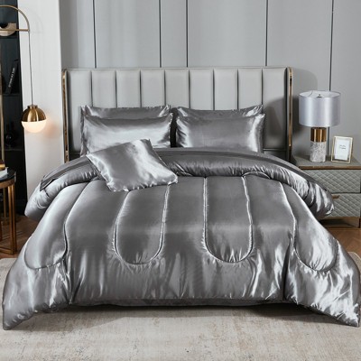 Satin Comforter Set with Sheet Set – 8-Piece Silk-Like Bed in a Bag, Luxury Soft Microfiber Bedding with Cushion Cover