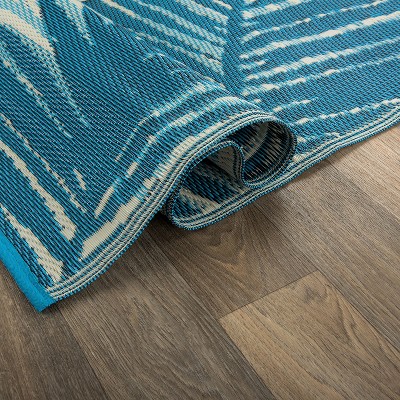 Tropical Blue Floral Reversible Synthetic Outdoor Area Rug