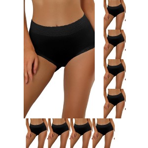 INSPIRE CHIC Women's Cotton Solid High-Rise Lace Trim Tummy Control Full Coverage Briefs 9 Packs - 1 of 4