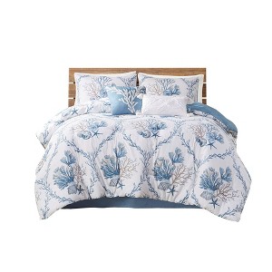 Gracie Mills Irvin Coastal 6-Piece Oversized Cotton Comforter Set with Throw Pillows - 1 of 4