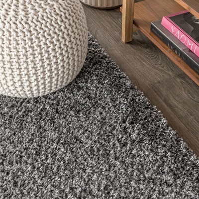 Charcoal Plush Shag Rectangular Area Rug with Tassel Design