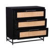 Powell Gordon Solid Wood and Natural Cane Black Metal Legs 3 Drawer Cabinet Black: Modern Farmhouse Style, Mango Surface - 4 of 4