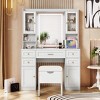 Modern Vanity Table with LED Lighted Mirror and Cushioned Storage Stool, Makeup Table with Storage for Bedroom or Dressing Room–The Pop Home - 2 of 4