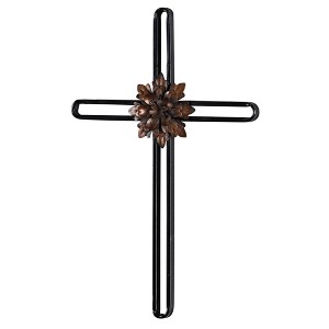 Dicksons MWC-408 Open Tubular Design With Flower Glossy Black 17 x 11 Inch Metal Decorative Hanging Wall Cross - 1 of 3