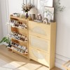 Rattan Shoe Storage Cabinet with 3 Flip Drawers, Free Standing Wooden Shoe Storage Organizer Cabinet - 4 of 4