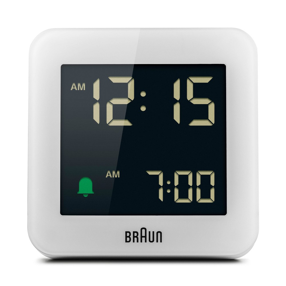 Braun Digital Alarm Clock with Snooze and Negative LCD Display White