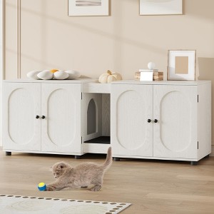Cat litter box fence, 55.1 inch double-layer cat litter box furniture, hidden cat cage cabinet for 2 cats, 2 cages with litter mats - 1 of 4