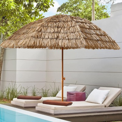 DOMETOUR 8'Thatch Patio Tiki Umbrella Tropical Palapa Raffia Tiki Hut Hawaiian Hula Beach Umbrella,Straw umbrella