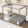 KTMBDW Full Size Canopy Bed Frame with 4 Posters and Guardrails, Full Size Montessori Floor Bed with High Fence, Montessori Bed Full Size - 3 of 4