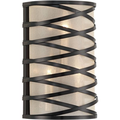 360 Lighting Sircetta 12 1/4" High Black Metal Bands Wall Sconce