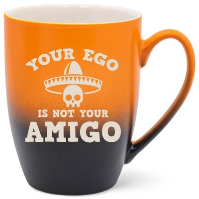 100 North Skull Sombrero 10 Ounce Orange and Black Two Toned Ombre, Comfortably Fits Your Hands, Ceramic Tea Coffee Cup Mug, Your Ego Is Not Your