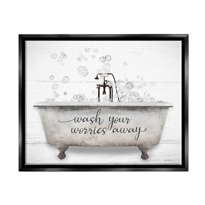 Stupell Industries Wash Your Worries Away Tub Bubbles Framed Floater Canvas Wall Art