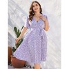 Plus Size Women's Pleated Midi Dress with Belt Flowy Casual Elegant Knee Length Dress for Work Summer - 3 of 4