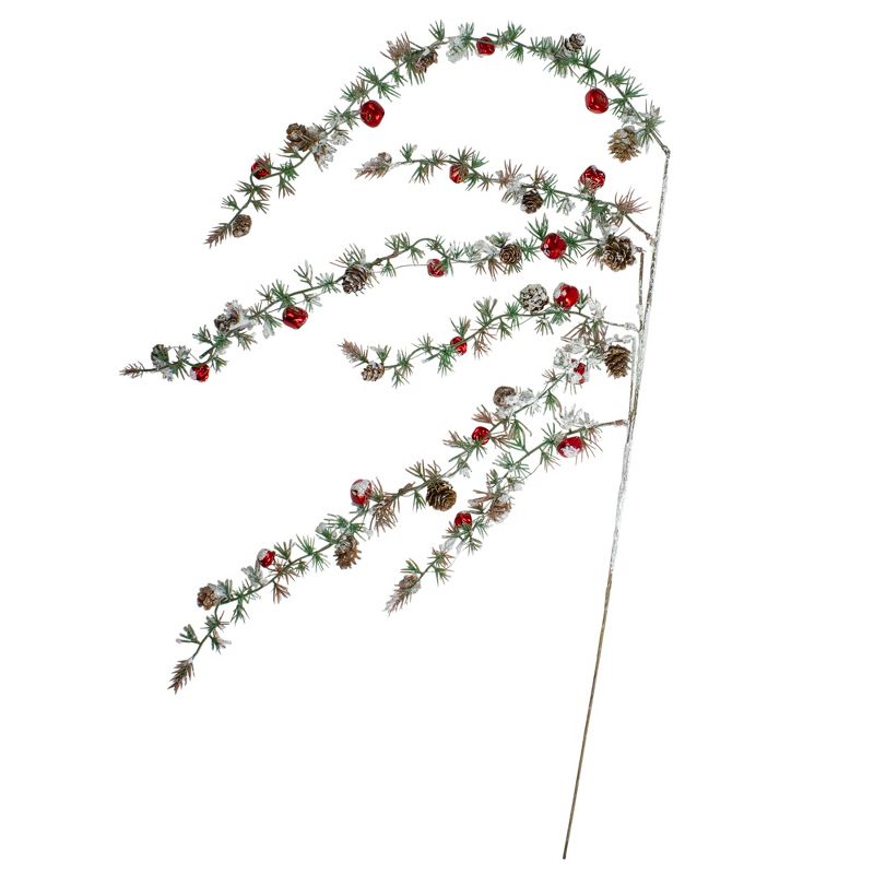 Melrose 40" Green Frosted Pine Cones and Bells Artificial Christmas Spray, 1 of 4
