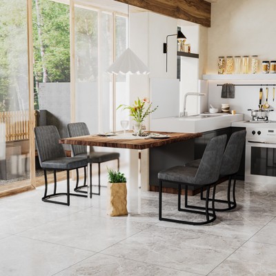 Dyonery 32.7" Dining Chairs, Faux Leather Upholstered Metal Frame for Kitchen, Bar & Cafe, Black