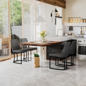 Dyonery 32.7" Dining Chairs, Faux Leather Upholstered Metal Frame for Kitchen, Bar & Cafe, Black - 1 of 4