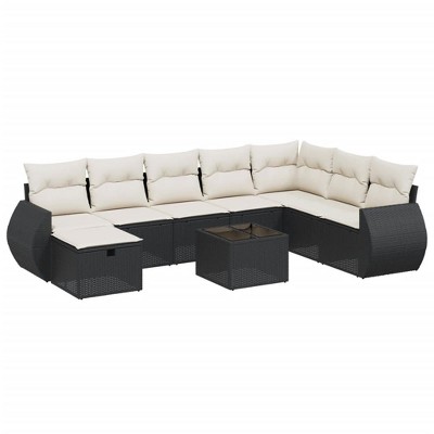 vidaXL 8 Piece Patio Sofa Set with Cushions - Black and Cream without storage