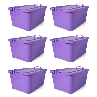 55 Quart Purple Stackable Plastic Storage Box with Lids