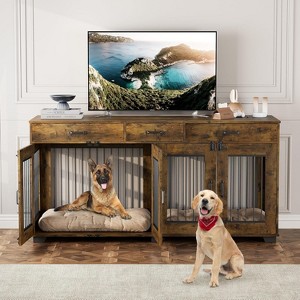 Nasitip 71'' Dog Crate Furniture for 2 Dogs, Wooden Double Dog Crate with 3 Drawers and Removable Room Divider for Large Medium Dogs - 1 of 4