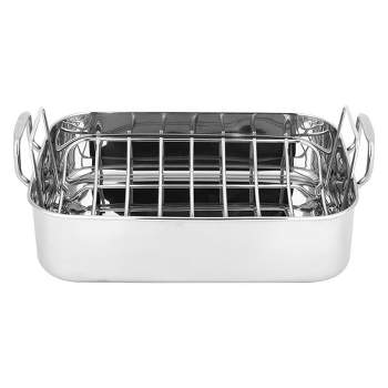 NutriChef Poultry Roasting Pan with Polished Rack, Wide Handle, and Stainless Steel