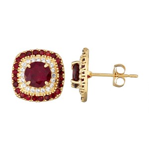 Designs By Gioelli 10K Yellow Gold Garnet And Created White Sapphire Stud Earrings - 1 of 2