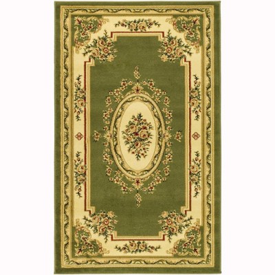Safavid Style Sage and Ivory Rectangular Synthetic Area Rug