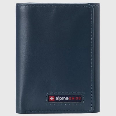 Alpine Swiss Mens Wallet RFID Blocking Genuine Leather Leon Trifold Wallet Slim Design Billfold Multiple Card Slots ID Window Gift Box