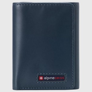 Alpine Swiss Mens Wallet RFID Blocking Genuine Leather Leon Trifold Wallet Slim Design Billfold Multiple Card Slots ID Window Gift Box - 1 of 4