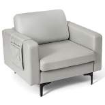 Costway Modern Leathaire Fabric Accent Armchair Single Sofa w/ Side Storage Pocket