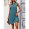 Women Summer Dress Casual V Neck Dress Sleeveless Pleated Sundress Loose T-Shirt Work Office A-Line Dresses - 2 of 4