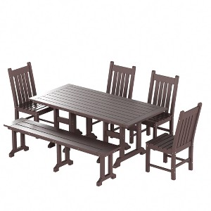WestinTrends 6 Piece Outdoor Patio Dining Set Outdoor Table and Bench Chair Set - 1 of 2