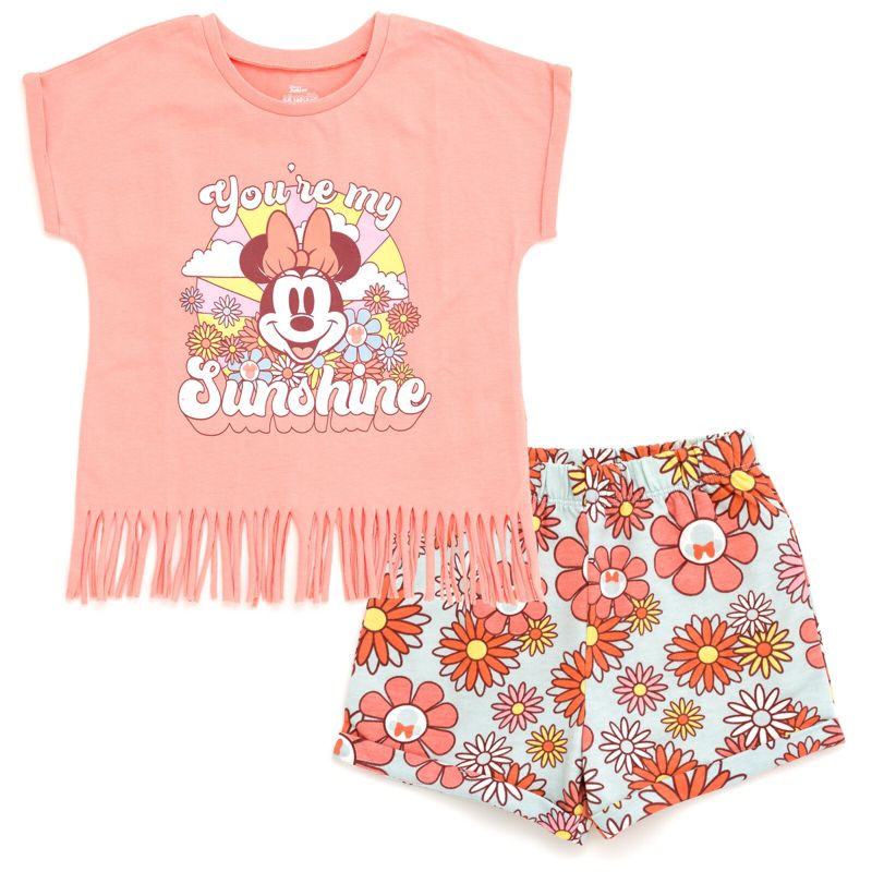 Mickey Mouse & Friends Minnie Mouse Lilo & Stitch Princess Winnie the Pooh Baby Girls T-Shirt and French Terry Shorts Outfit Set Infant, 1 of 6