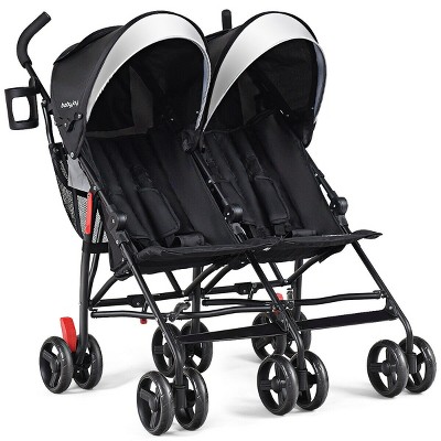 Double Red Twin Stroller Pram Pushchair Buggy Inc Raincover & Footmuffs 