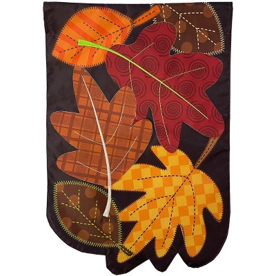 Briarwood Lane Fall Burlap House Flag 40x28 For Outdoor Fallen Leaves Applique Autumn For Fall House Flag